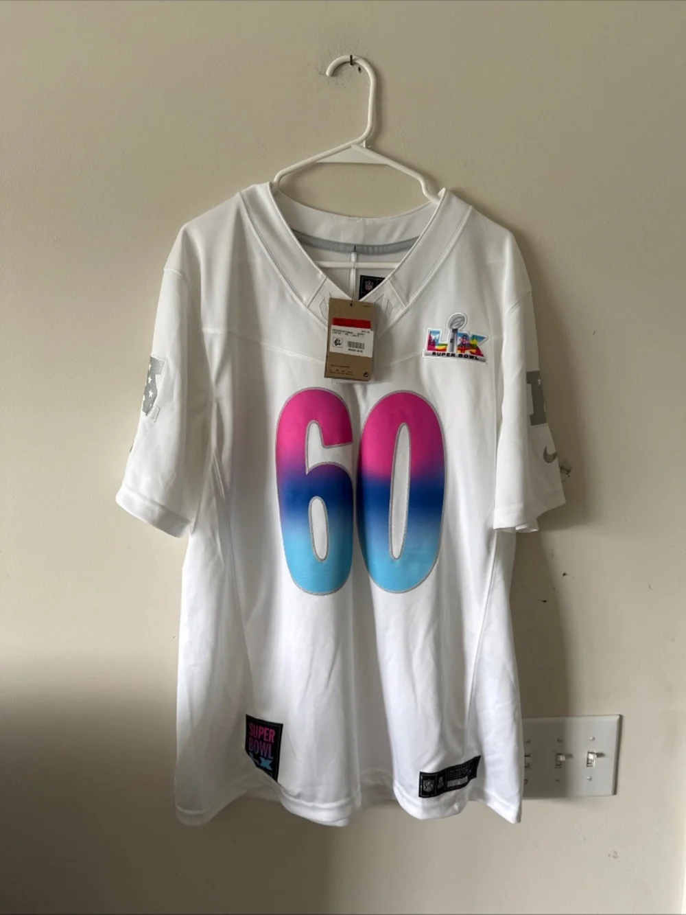 Men’s Nike NFL 2026 Super Bowl LX #60 Vapor Lmtd White Jersey Sz L - NWT RARE